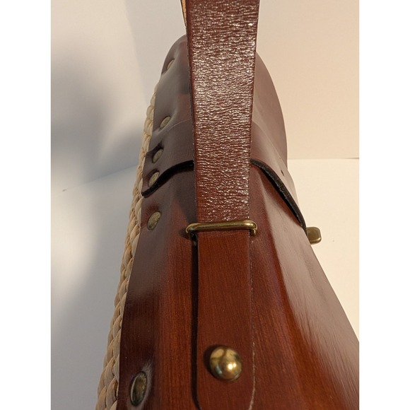 Vintage 1960's,70's Etienne Aigner woven straw and leather Handbag Satchel Purse - Picture 11 of 16